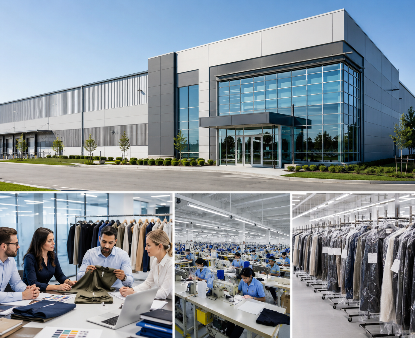 Velzio Apparel factory exterior and international buyer visit for custom garment manufacturing in Sialkot Pakistan