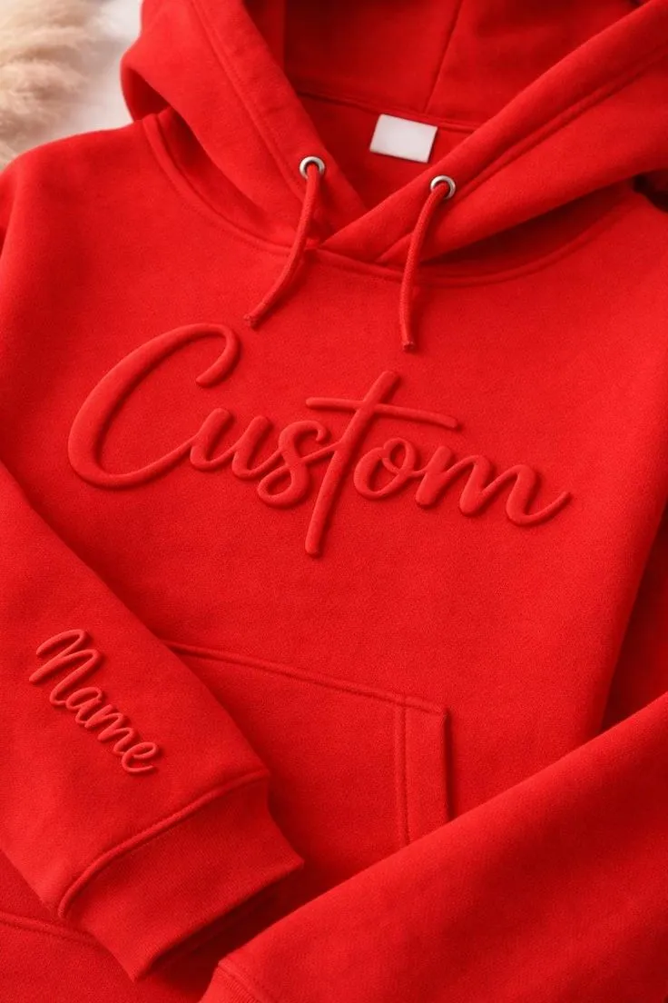 Custom Puff Printing Hoodie with Name on Sleeve, Personalized 3D Text Sweatshirt, Velzio Apparel Custom Pullover, Adult & Youth