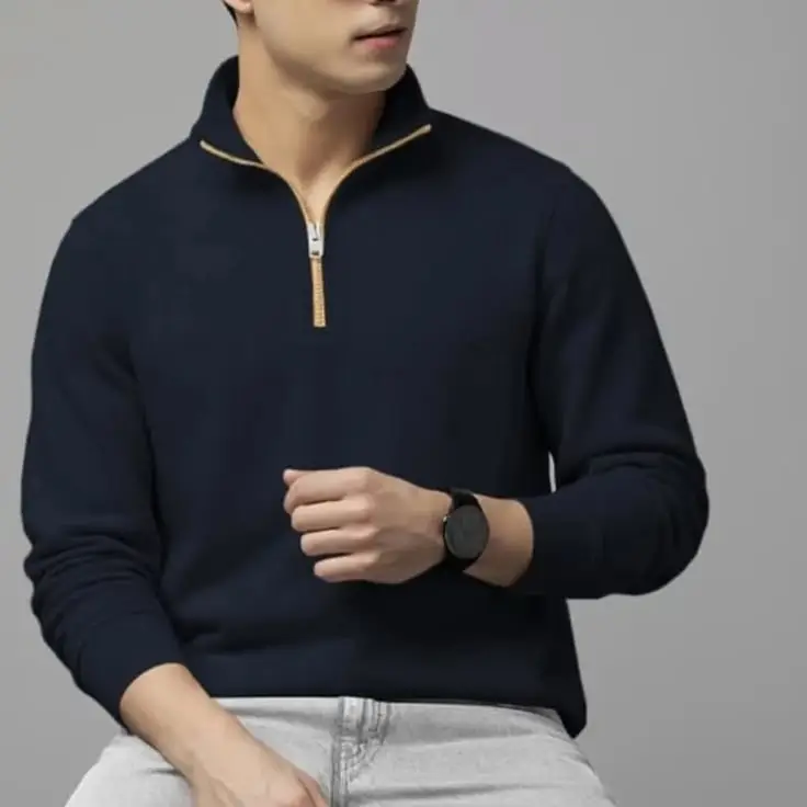 Custom quarter zip sweatshirt with a clean stand collar