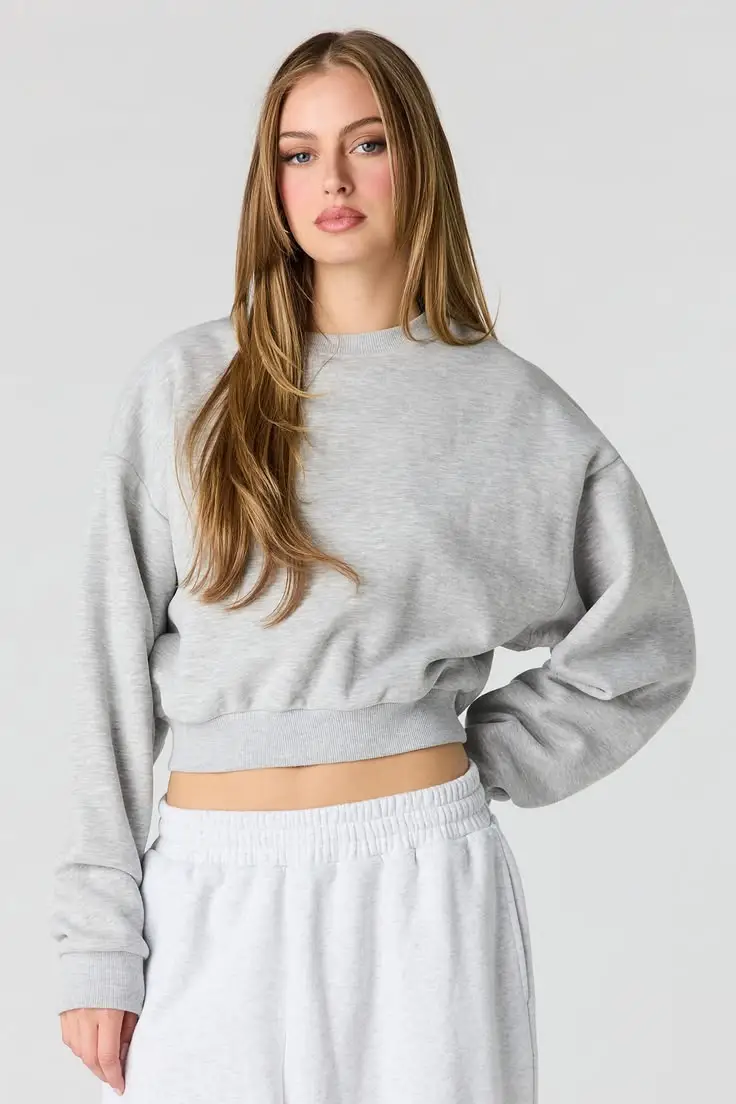 Custom cropped sweatshirt with refined body and sleeve proportions