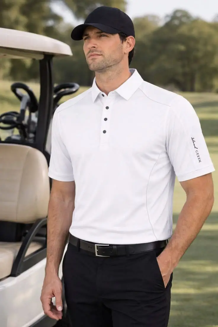 Custom performance golf polo shirt in lightweight technical fabric