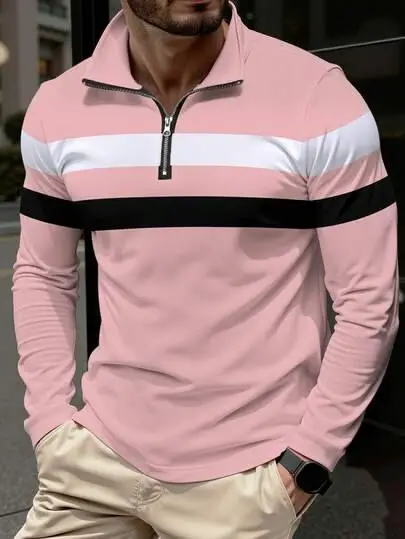 Custom quarter zip polo shirt with contrast panels and clean collar detail