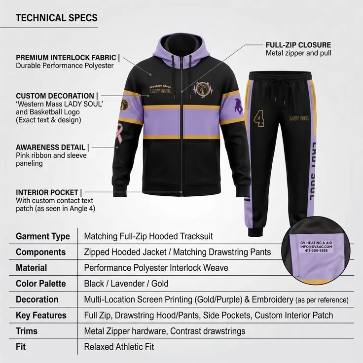 Custom tracksuit zipper pocket piping embroidery and private label details