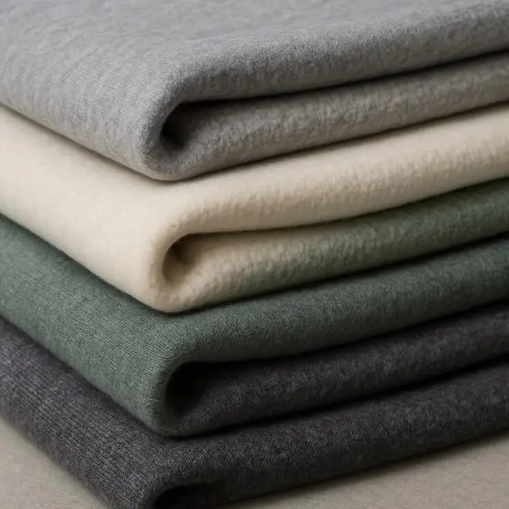 French terry and brushed fleece sweatshirt fabric swatches under review