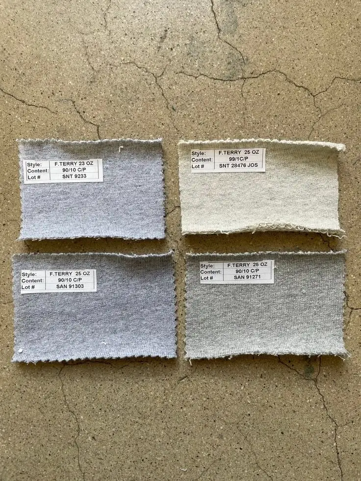 Jersey French terry fleece and lightweight woven swatches for custom casual shorts