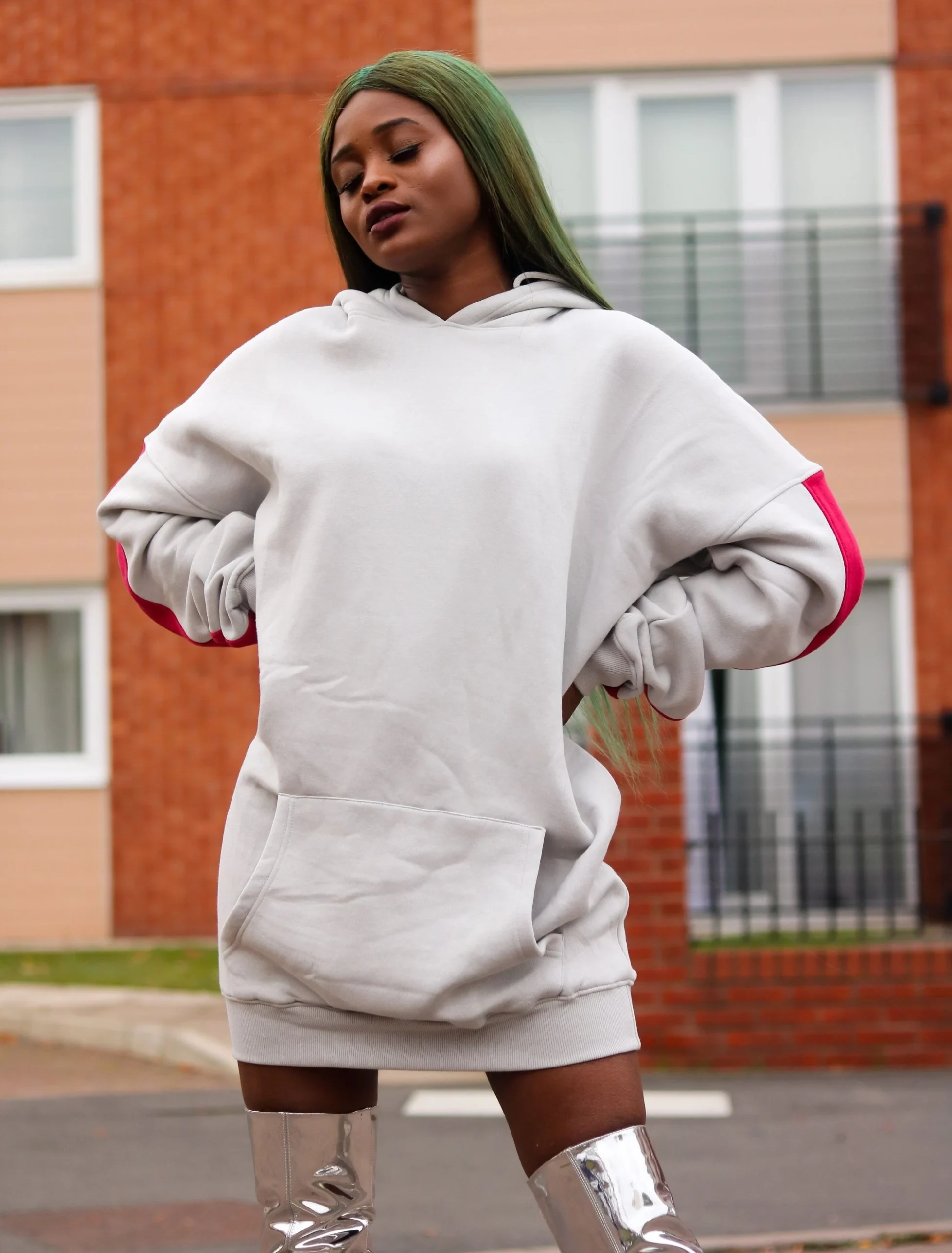 Oversized custom hoodie with drop shoulders and a relaxed wide body