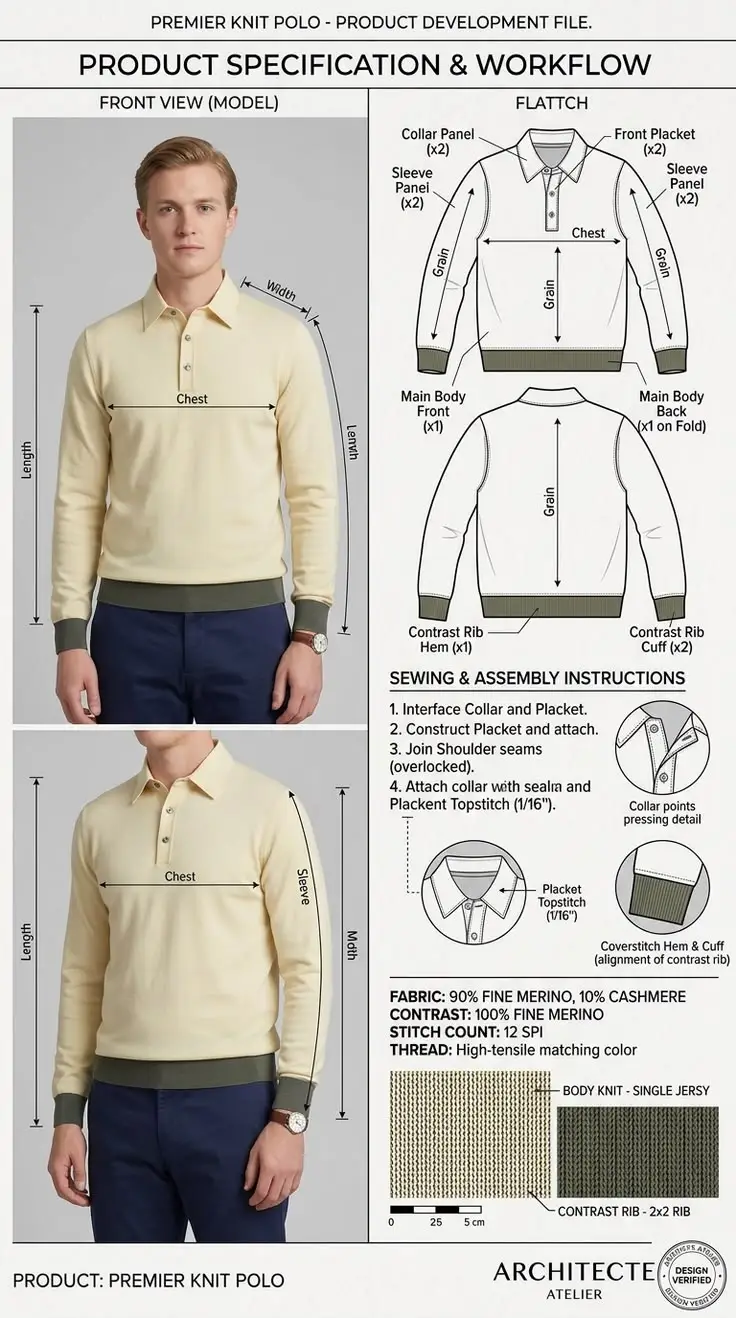 Polo Shirt Tech Pack & sample measurements || collar alignment and stitching under review