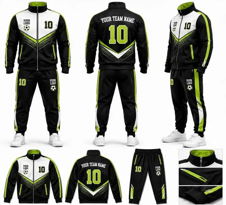 Custom team tracksuit with coordinated colours logo placement and player presentation