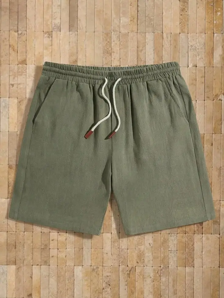 Custom woven casual shorts with clean waistband pocket and straight leg opening